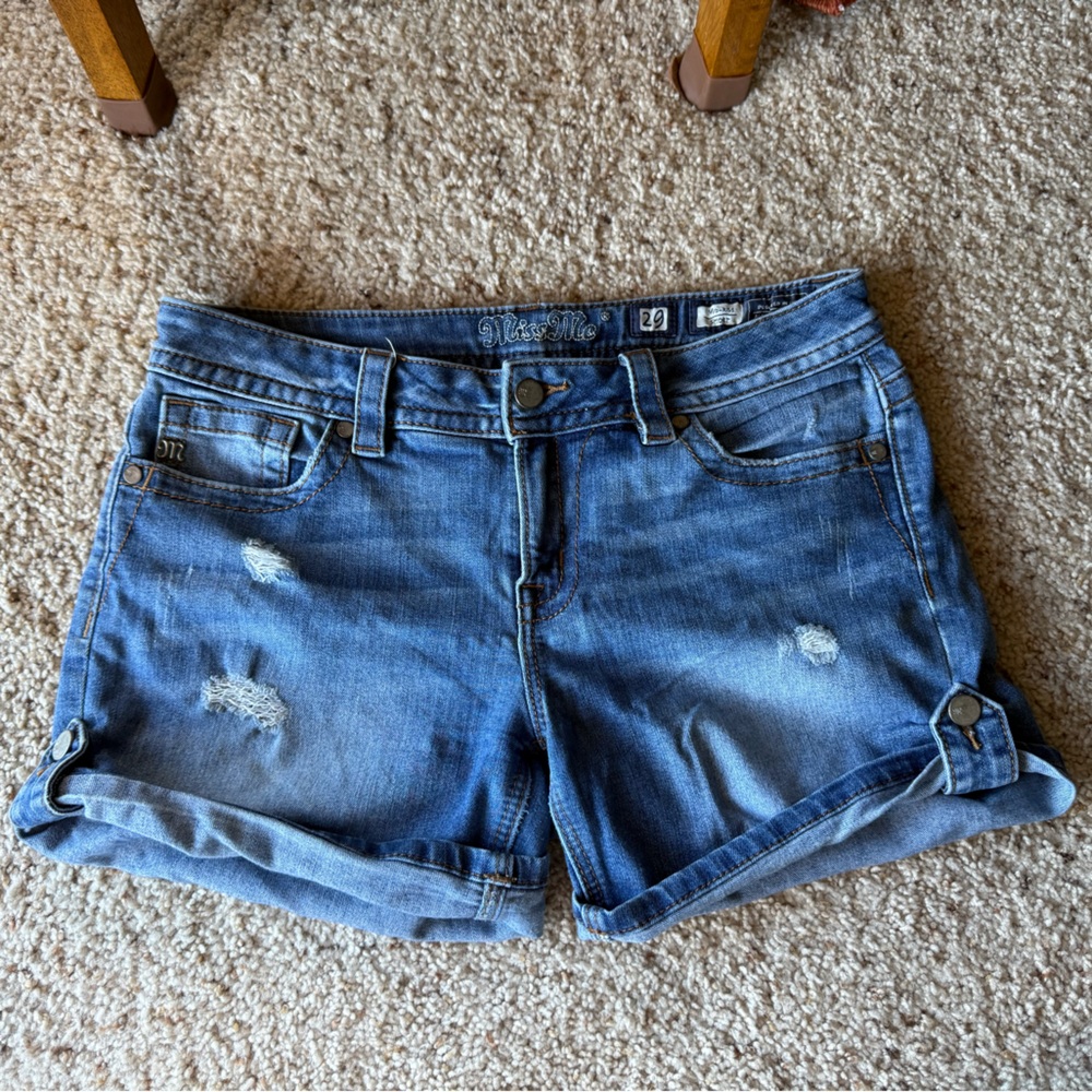Miss Me Distressed Blue Jean Shorts